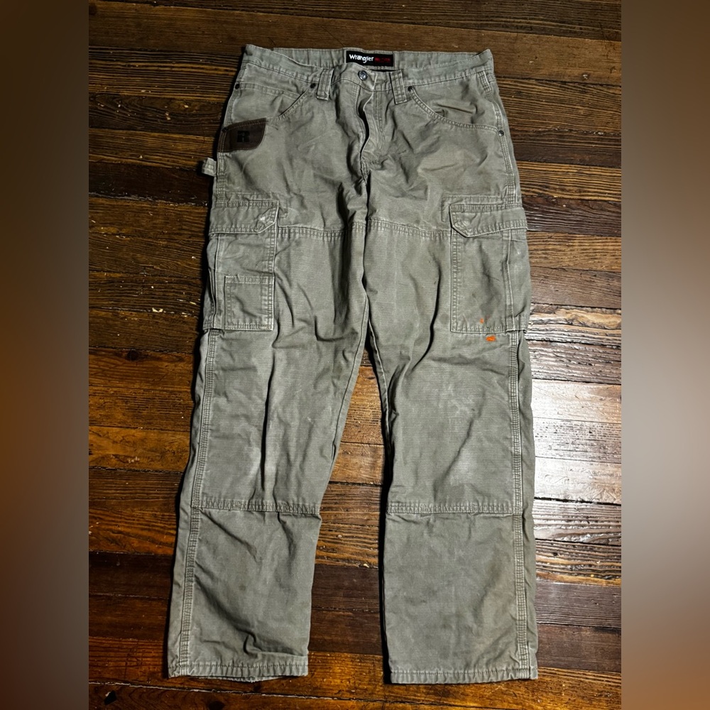 Wrangler Riggs Mens 33x32 Brown Grunge Carpenter Ripstop Workwear Cargo, Lined